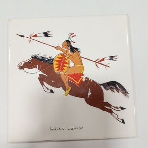 Vintage Indian Warrior Ceramic 6 X 6 Tile